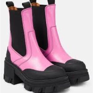 GANNI Pink Cleated Mid Chelsea Boots